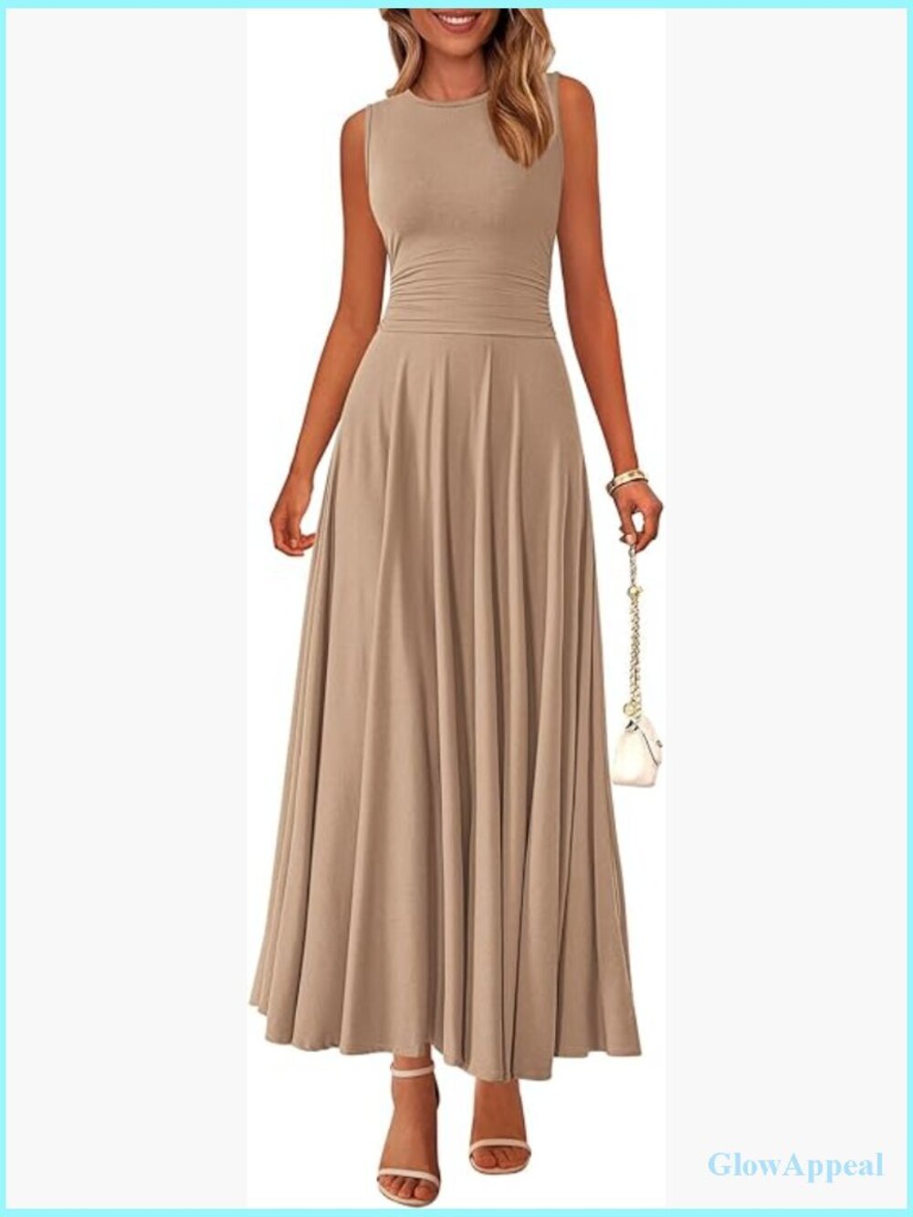 Sleeveless Crewneck A-Line Maxi Dress Stretch Tank Flowy Long Casual